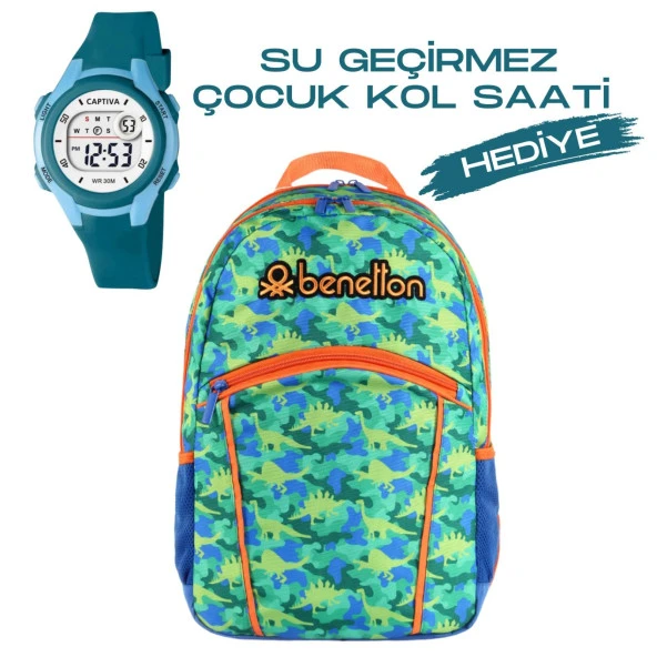 Çocuk Kol Saati Hediyeli Benetton Büyük Kapasiteli Çocuk Okul Çantası B.NT.03660