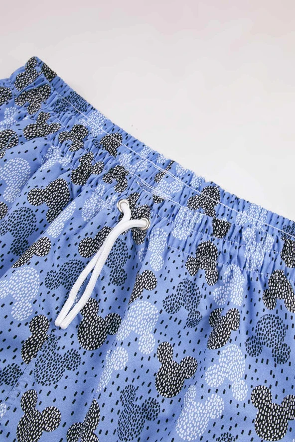 Su İtici Desenli Astarlı Mavi Erkek Deniz Şortu - 3