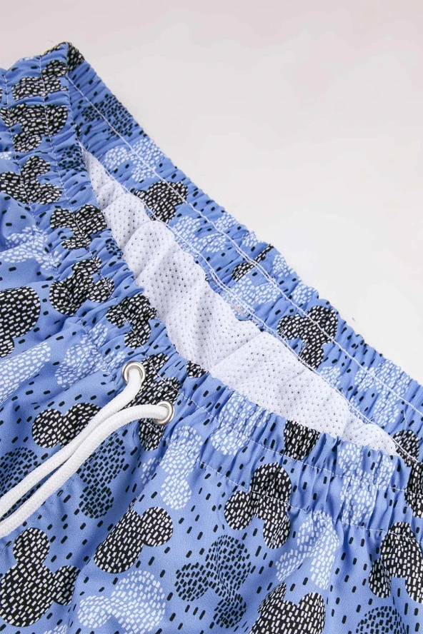 Su İtici Desenli Astarlı Mavi Erkek Deniz Şortu - 5