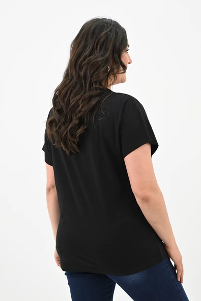 Kadın Büyük Beden Çiçek Baskı Detaylı T-shirt 1780-25 - 6