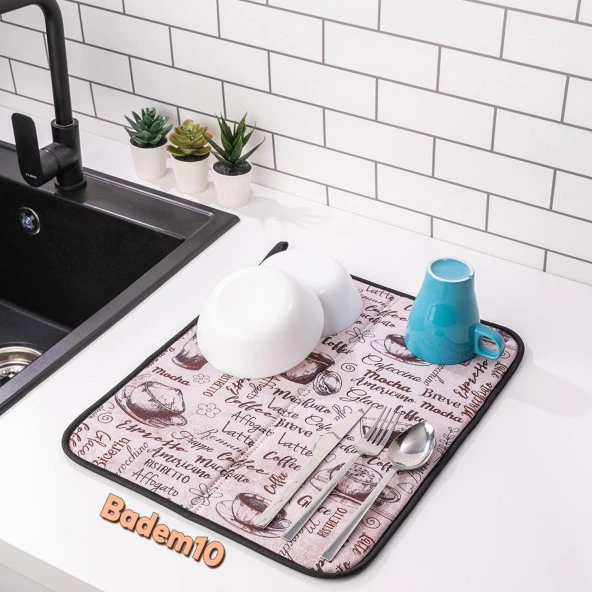 Mutfak Bulaşık Kurutma Matı Kurulama Bezi Örtüsü Tezgah Üstü Ped Bulaşıklık Yıkanabilir 45x36 cm - Resim 2