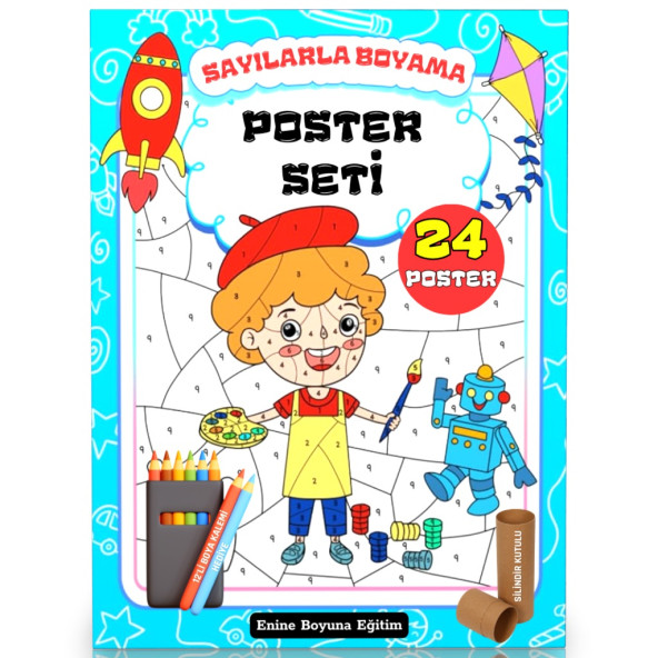 Sayılarla Boyama Seti (24 Süper Poster + 12 Boya Kalemi)