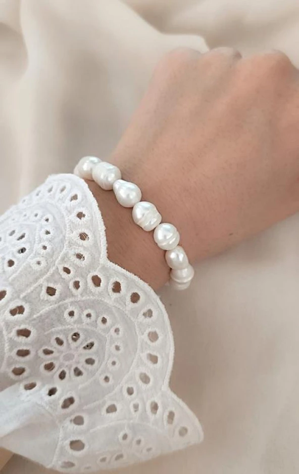 Gerçek İnci Bileklik Elastik Doğaltaş İstiridyei İnci Bileklik - Resim 2