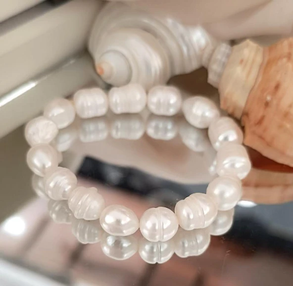 Gerçek İnci Bileklik Elastik Doğaltaş İstiridyei İnci Bileklik - Resim 3