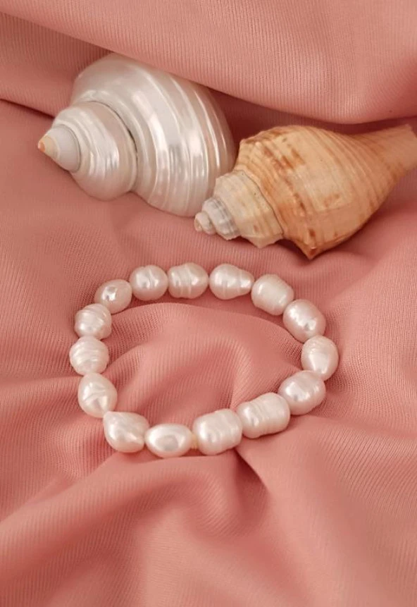 Gerçek İnci Bileklik Elastik Doğaltaş İstiridyei İnci Bileklik - Resim 4