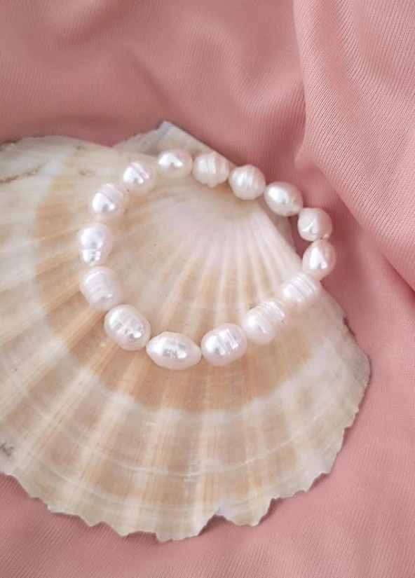 Gerçek İnci Bileklik Elastik Doğaltaş İstiridyei İnci Bileklik - Resim 5