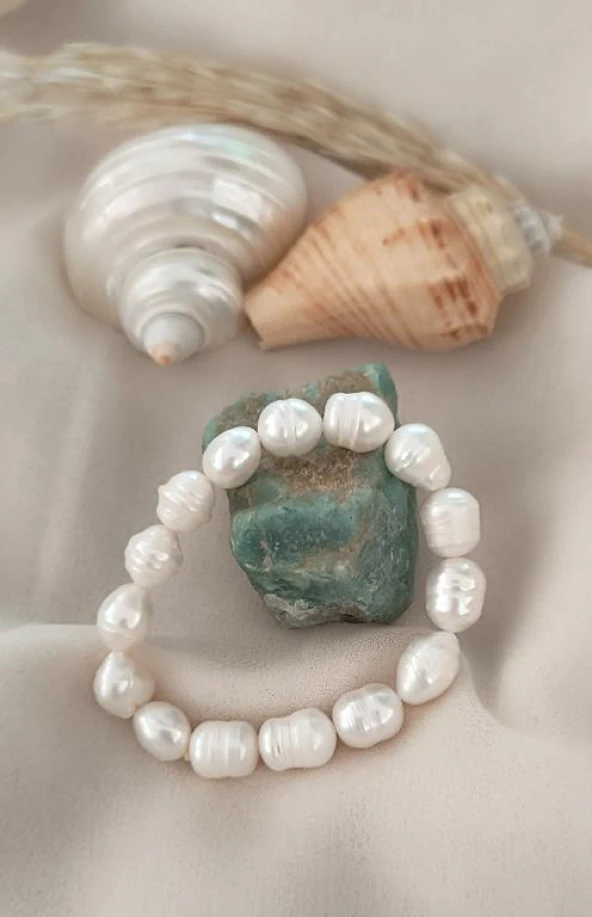 Gerçek İnci Bileklik Elastik Doğaltaş İstiridyei İnci Bileklik - Resim 6