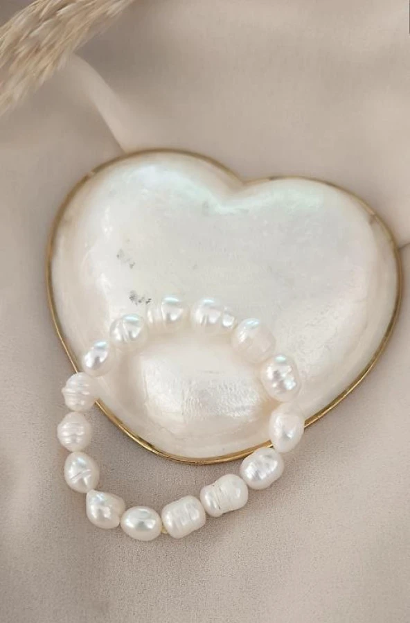 Gerçek İnci Bileklik Elastik Doğaltaş İstiridyei İnci Bileklik - Resim 8