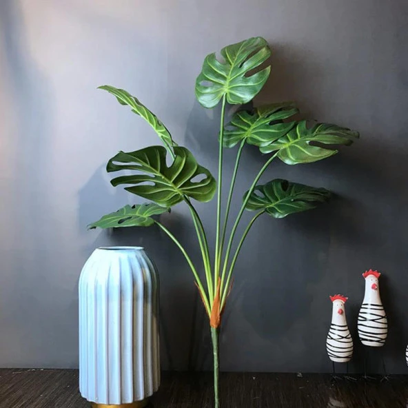 Yapay Çiçek Monstera Yaprağı Yeşil Renk 7 Başlı 7 Kafalı Yapay Yaprak