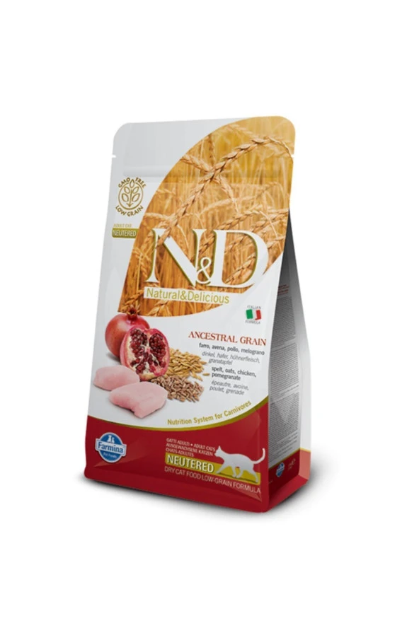 N-d Düşük Tahıllı Tavuklu Narlı Kısırlaştırılmış Kedi Maması 1.5 Kg