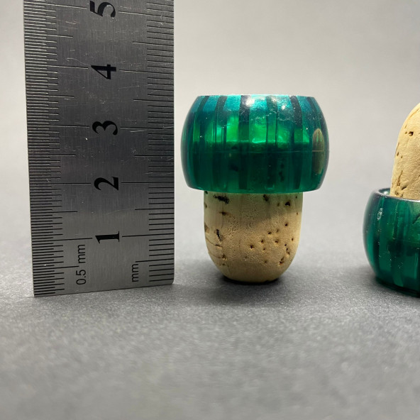 Plastik Başlıklı Mantar Tıpa , Doğal Mantar Tıpa , Cam Şişe Tıpası , Yeşil x 10 Adet - 2