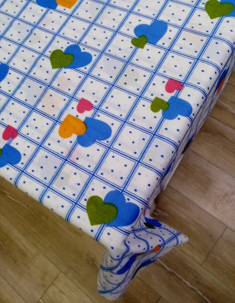Hayat Home Mavi Kalpli desen 120X180 Dertsiz Mutfak Masa Örtüsü