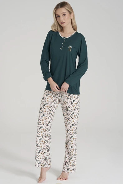 Pijadore 1618 Kadın Büyük Beden Uzun Kollu Pijama Takım - 2