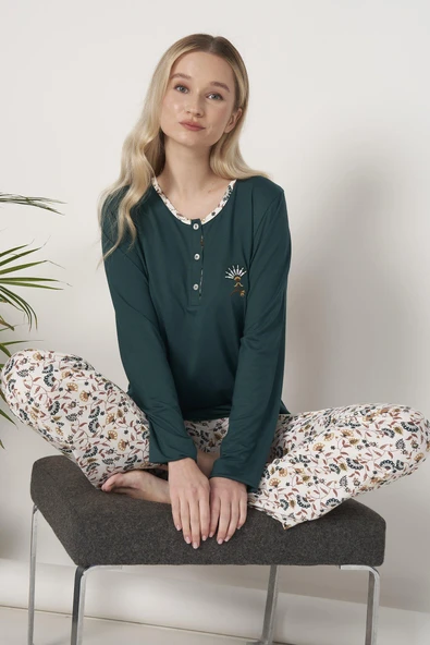 Pijadore 1618 Kadın Büyük Beden Uzun Kollu Pijama Takım - 1