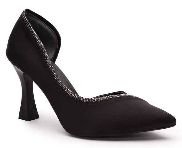 Feles Kadeh Topuk Saten Taşlı Stiletto Kadın Topuklu Ayakkabı - Resim 2