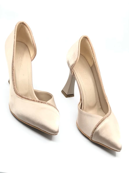 Feles Kadeh Topuk Saten Taşlı Stiletto Kadın Topuklu Ayakkabı - Resim 8