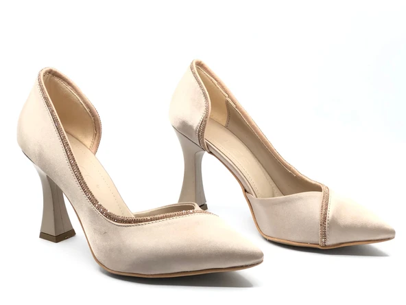 Feles Kadeh Topuk Saten Taşlı Stiletto Kadın Topuklu Ayakkabı - Resim 6