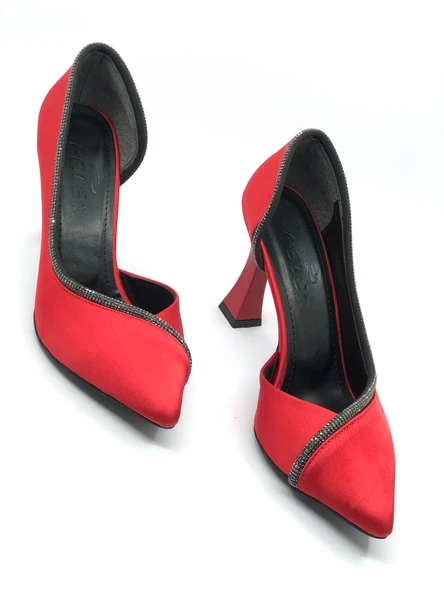 Feles Kadeh Topuk Saten Taşlı Stiletto Kadın Topuklu Ayakkabı - Resim 3