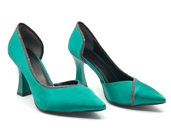 Feles Kadeh Topuk Saten Taşlı Stiletto Kadın Topuklu Ayakkabı - Resim 5