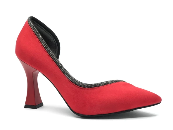 Feles Kadeh Topuk Saten Taşlı Stiletto Kadın Topuklu Ayakkabı - Resim 12