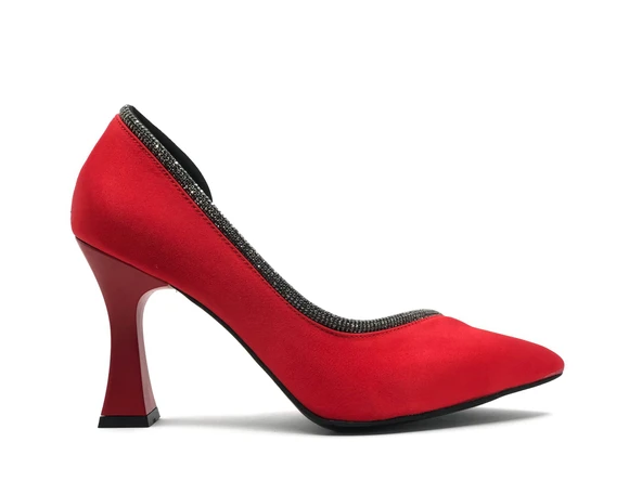 Feles Kadeh Topuk Saten Taşlı Stiletto Kadın Topuklu Ayakkabı - Resim 4