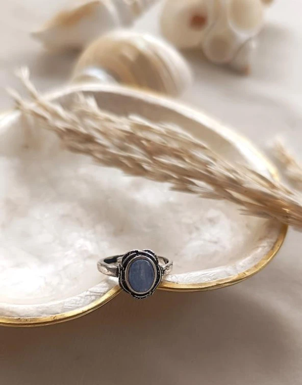 Yüzük Doğal Sodalit Taşı Ayarlanabilir Doğal Taş Yüzük Kadın - Resim 2