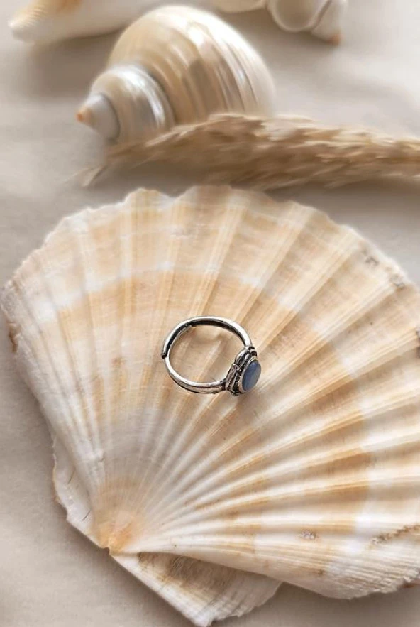 Yüzük Doğal Sodalit Taşı Ayarlanabilir Doğal Taş Yüzük Kadın - Resim 4