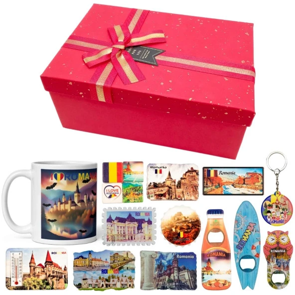 Romanya Hediye Kutusu 10 Parça Kupa Magnet Anahtarlık Kutu ürün görseli
