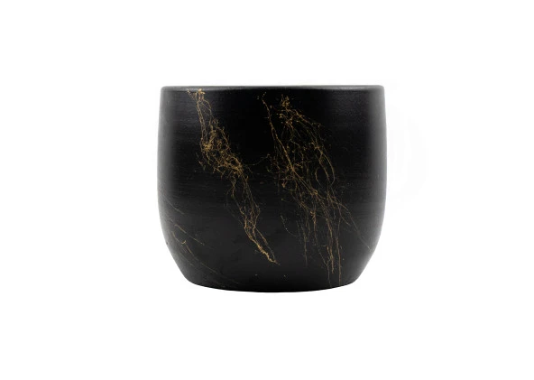 Bitki Tasarımı  Siyah Üzeri Gold Mermer Efektli Toprak Saksı Saksılık Salon Çiçeklik - 19 CM