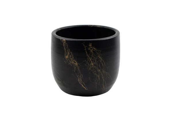 Bitki Tasarımı  Siyah Üzeri Gold Mermer Efektli Toprak Saksı Saksılık Salon Çiçeklik - 19 CM - Resim 2