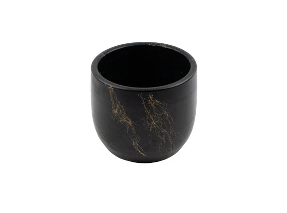 Bitki Tasarımı  Siyah Üzeri Gold Mermer Efektli Toprak Saksı Saksılık Salon Çiçeklik - 19 CM - Resim 3