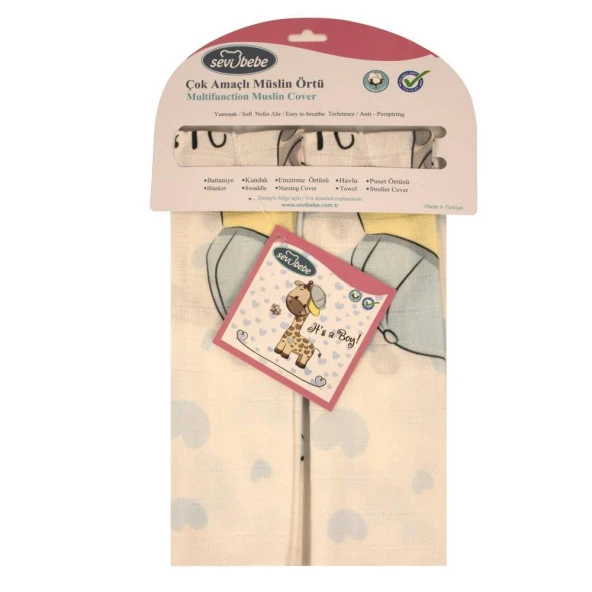 Sevibebe 70X55cm Desenli 2'li Müslin Ter Havlusu Battaniye Kundak Emzirme Örtüsü Havlu Puset Örtüsü 313 - 12