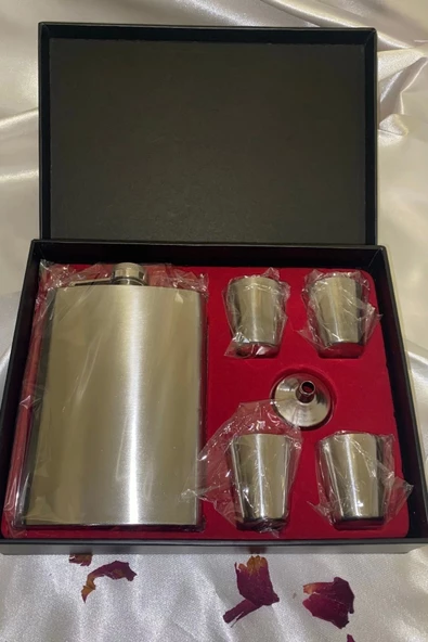 Matara Çelik Paslanmaz Kanyak Viski Takila Matara 4 Shout Bardak Kişiye Özel Yazı Isim Yazılır - 5