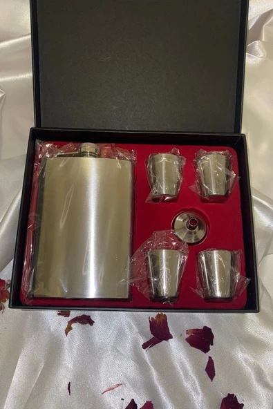 Matara Çelik Paslanmaz Kanyak Viski Takila Matara 4 Shout Bardak Kişiye Özel Yazı Isim Yazılır - 3