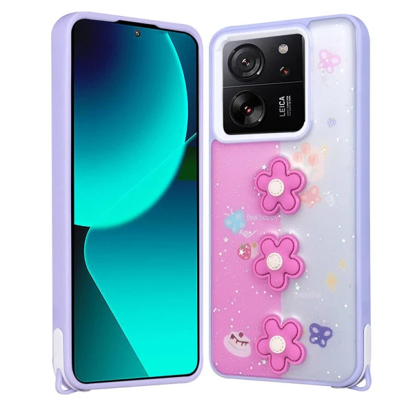 Xiaomi Mi 13T Pro Kılıf Parlayan Simli Kabartma Figürlü  Cevze Kapak - Resim 2