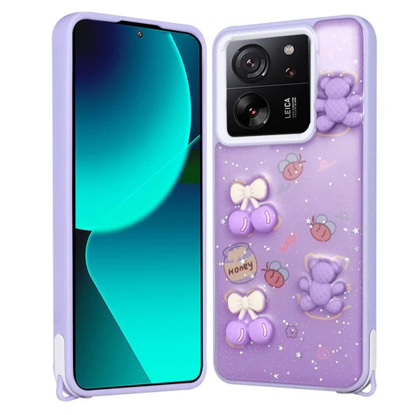 Xiaomi Mi 13T Pro Kılıf Parlayan Simli Kabartma Figürlü  Cevze Kapak - Resim 4