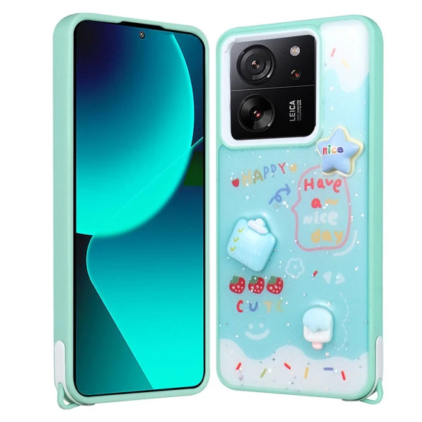 Xiaomi Mi 13T Pro Kılıf Parlayan Simli Kabartma Figürlü  Cevze Kapak - Resim 5