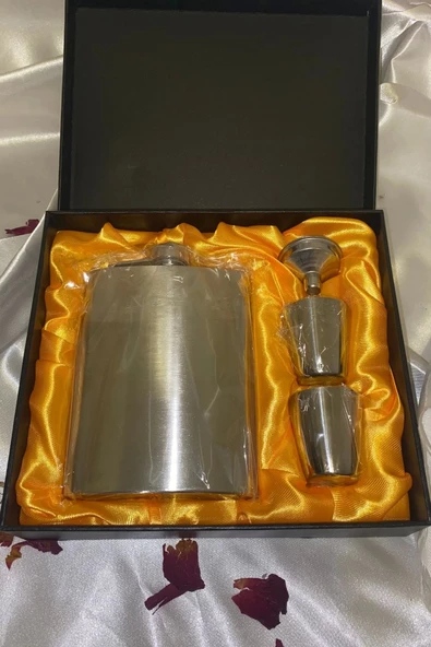 Matara Çelik Paslanmaz Kanyak Viski Takila Matara 2 Shout Bardak va Huni - Resim 2