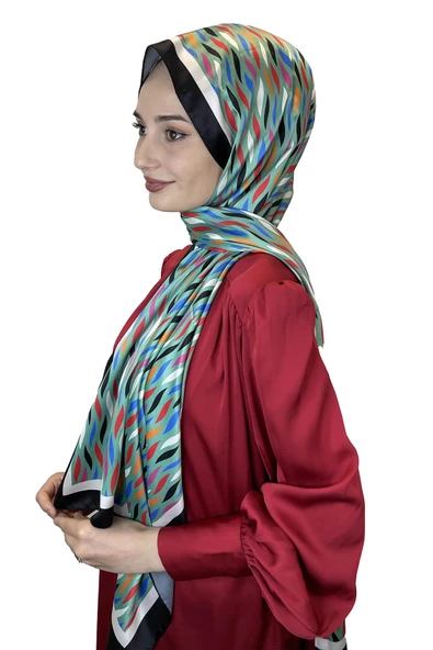 Quare İpeksi Şal Çizgi Desen Şık Tesettür Şal 01106  MİNT - 1
