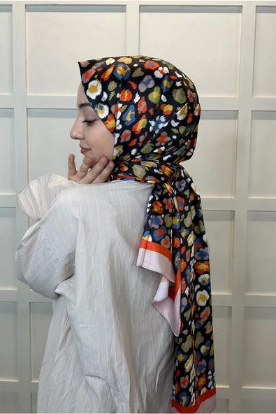 Quare İpeksi Şal Çiçek Desenli Tesettür Şal  01105  AÇIK PUDRA - Resim 5