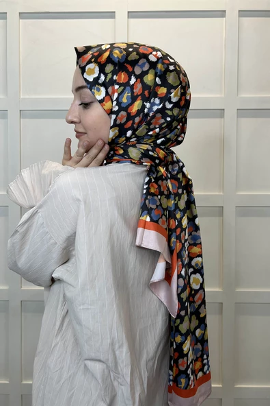 Quare İpeksi Şal Çiçek Desenli Tesettür Şal  01105  AÇIK PUDRA - Resim 4