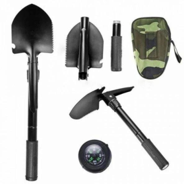 Zhltools Katlanabilir Outdoor Çantalı Pusulalı Kazma Kürek Set - 3