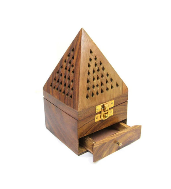 Ahşap Konik Tütsü Yakma Kutusu Büyük Boy Çekmeceli - Resim 5