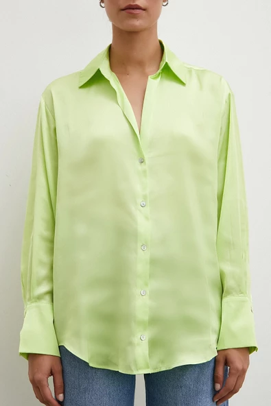 Basic Saten Gömlek Sarı - Resim 2