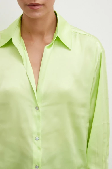 Basic Saten Gömlek Sarı - Resim 3