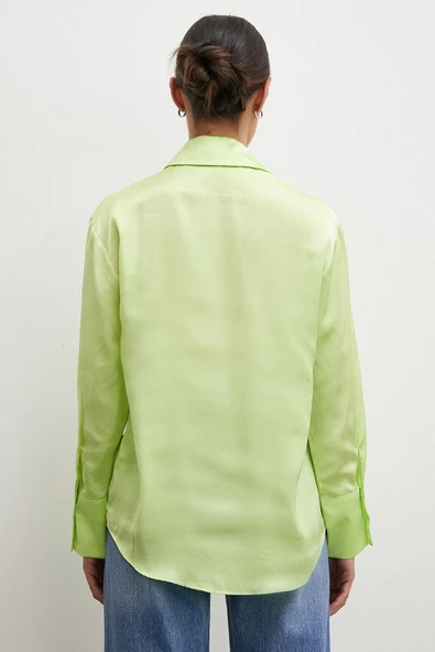 Basic Saten Gömlek Sarı - Resim 4