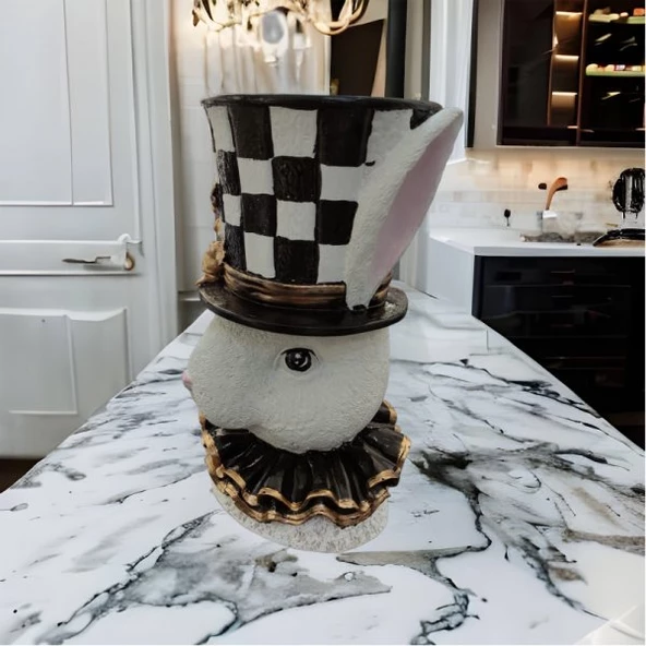 Siyah Beyaz Dama Desen Paskalya Tavşan Saksı - 2