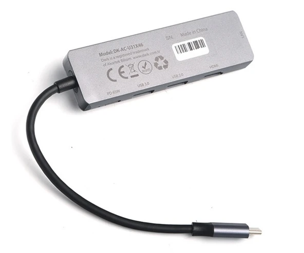 Dark 5'i Type-C to Eth. Hdmi Usb 3.0 USB 2.0 Usb-C Port Çoklayıcı DK-AC-U31X46 - 4