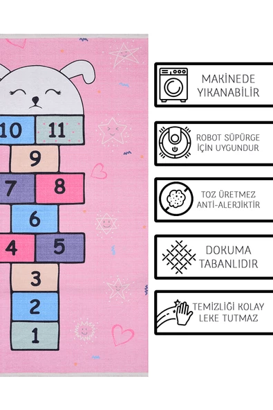 Alpina Home Lavin Yıkanabilir Dokuma Taban Seksek Desenli Çocuk Odası Kilimi - 6