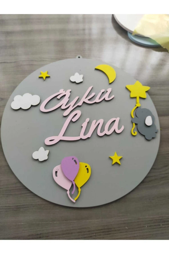 Özel Konsept Tasarım Isimli Bebek Çocuk Kapı Süsü - Resim 2